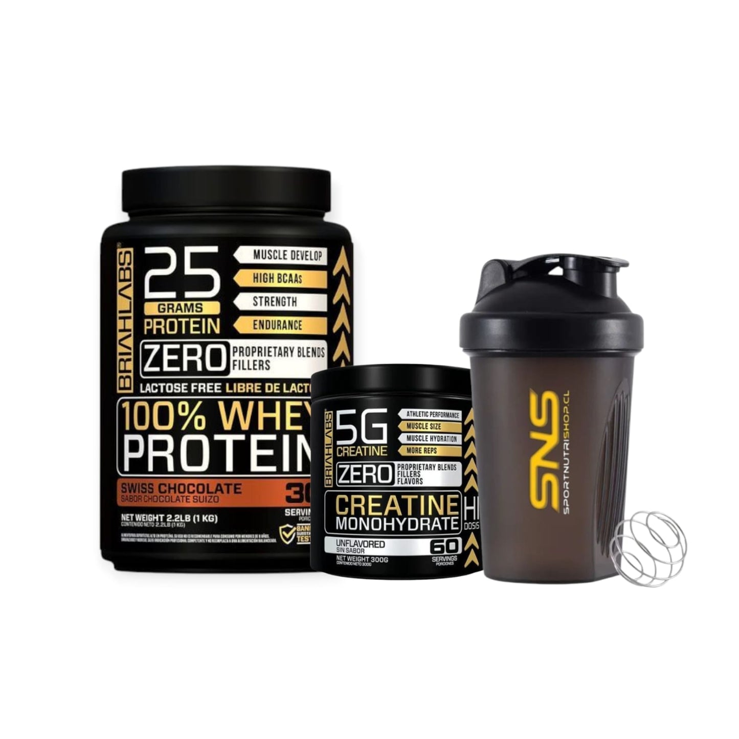 PACK PROTEINA 100% WHEY 1KG + CREATINA 300GR + SHAKER - BRIAHLABS