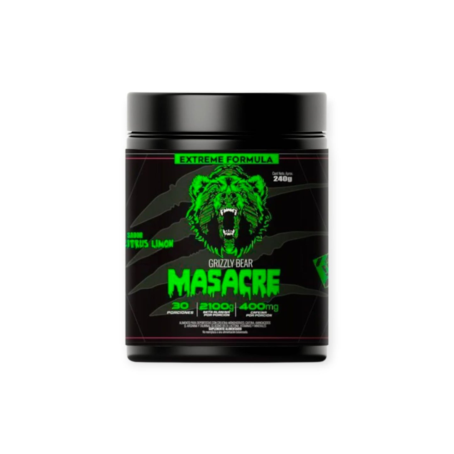 PRE ENTRENO MASACRE 240GR 30 SERVICIOS - GRIZZLY BEAR