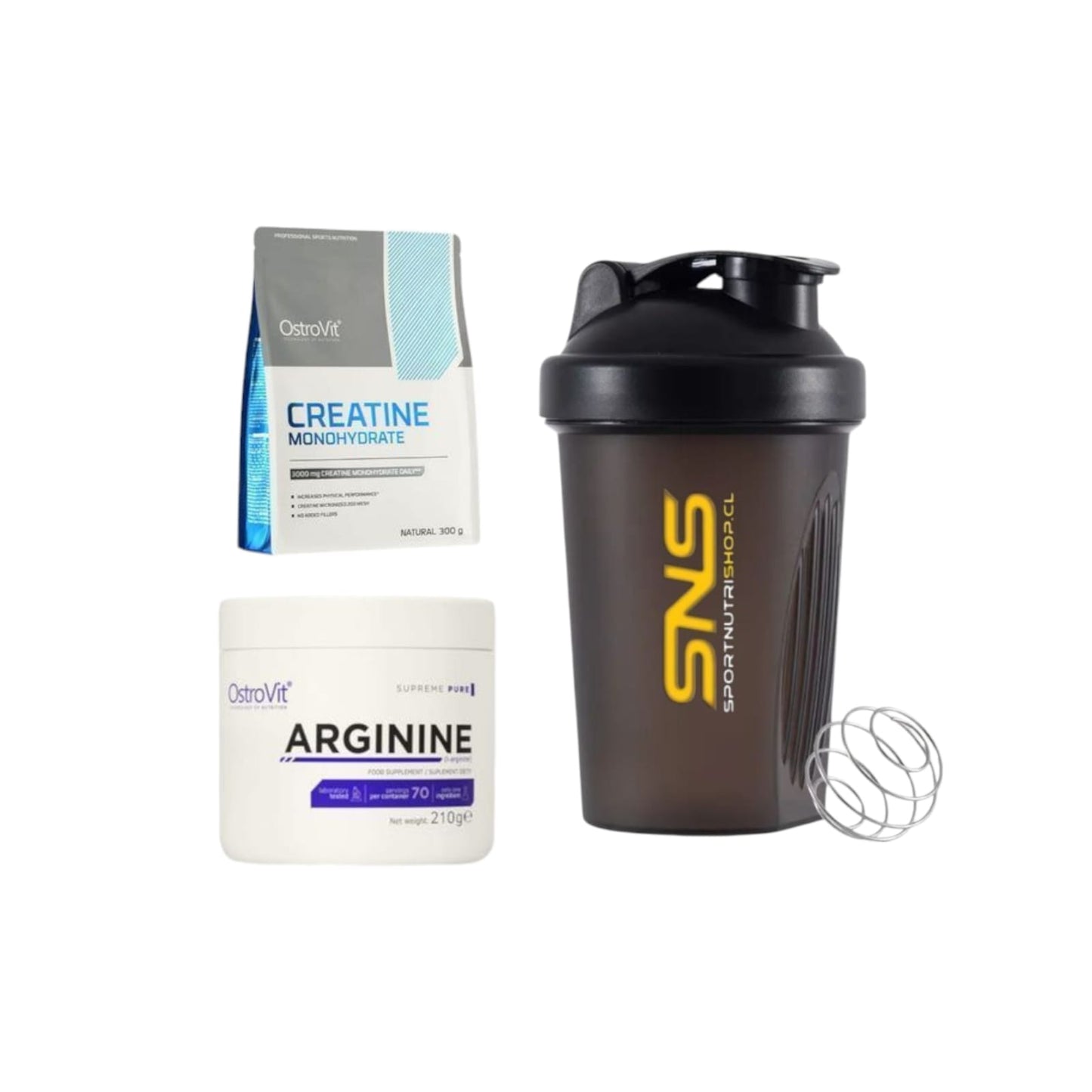 PACK CREATINA MONOHIDRATADA 300GR + ARGININA 70SV + SHAKER - OSTROVIT