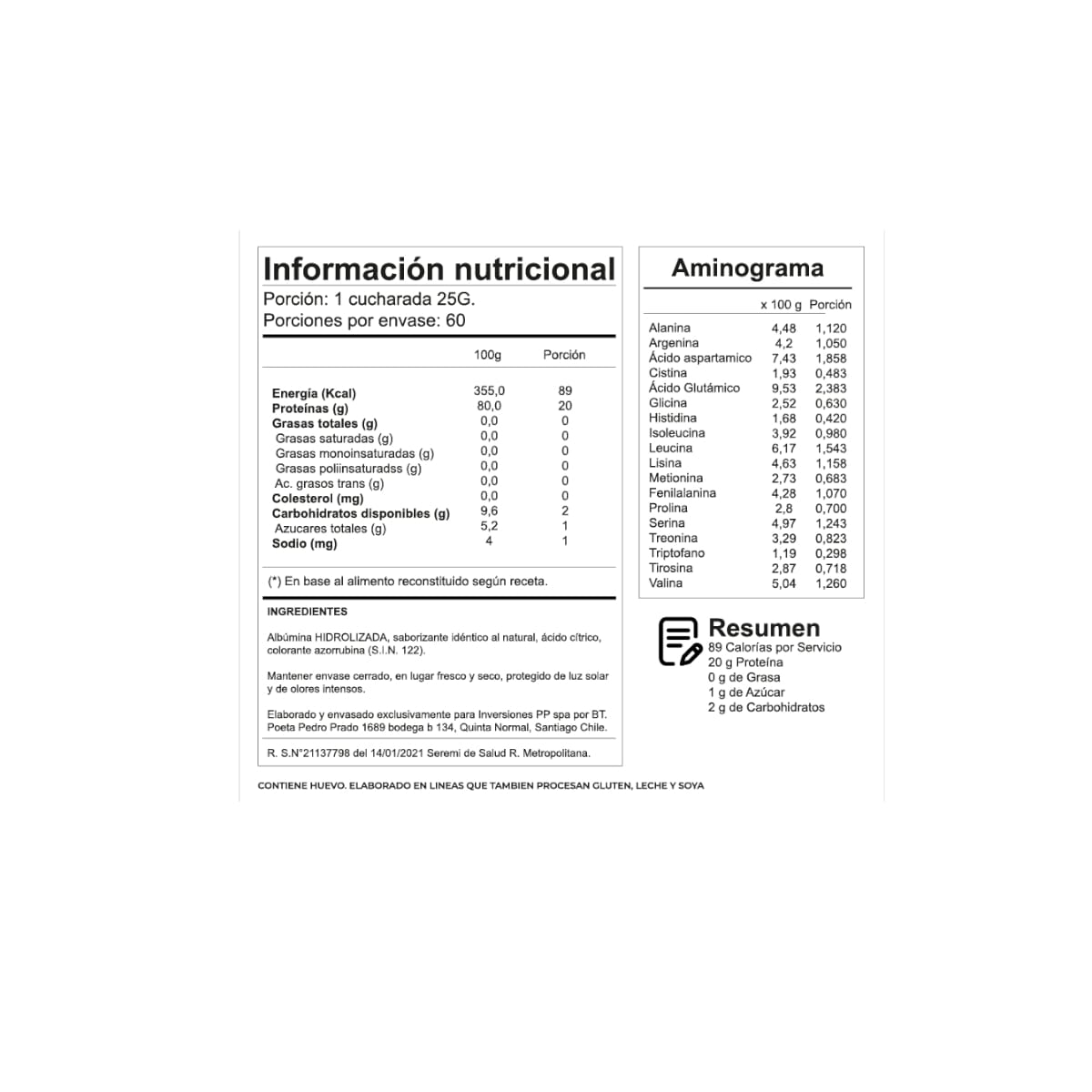 PROTEINA HIDROLIZADA DE HUEVO 60SV 1,5KILOS - PROTEGG