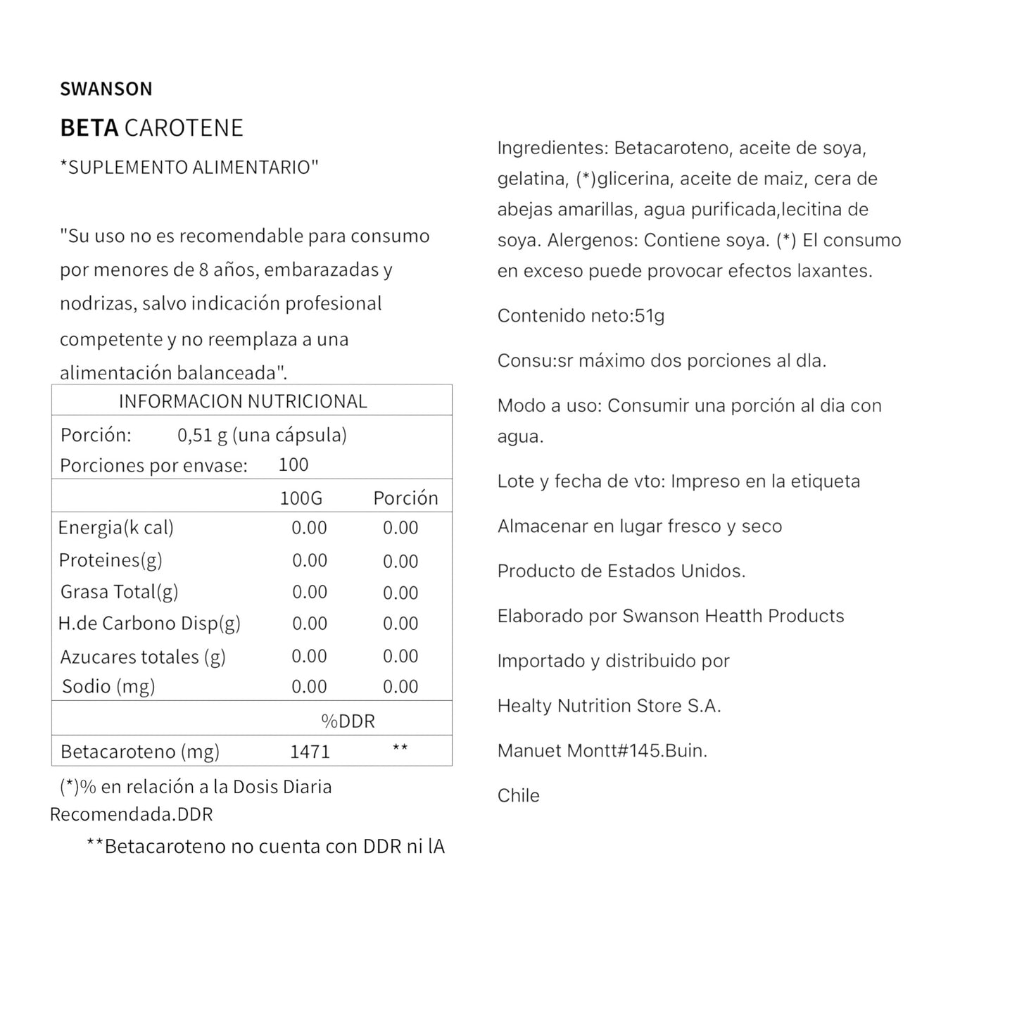 BETACAROTENO 25000 IU 100 SOFTGEL - SWANSON