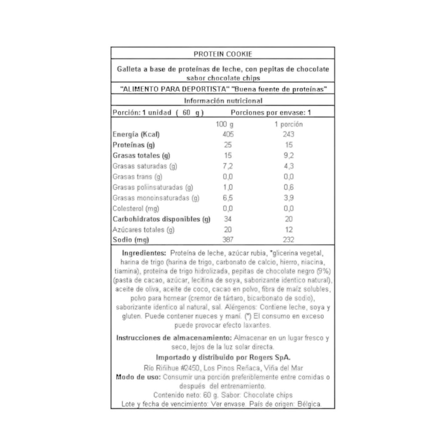 BOX 12 GALLETAS DE PROTEINA CHOCOLATE CHIPS 60 GR - QNT