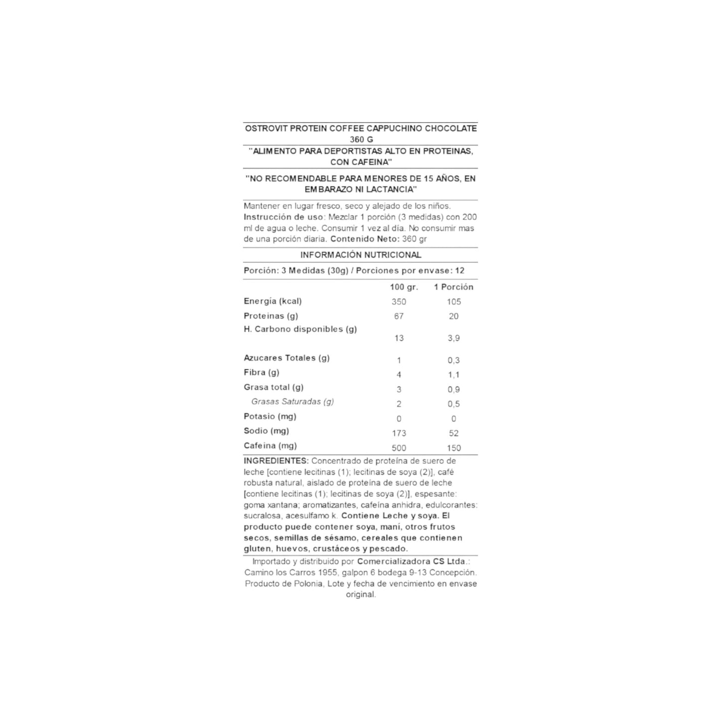 CAFÉ PROTEICO CAPUCCINO & CHOCOLATE 360G 12SV - OSTROVIT