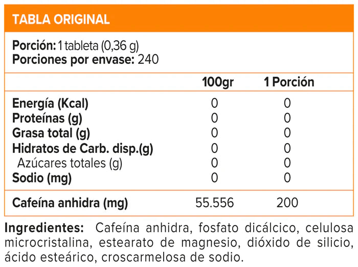 Cafeína 200 mg 240 Tabletas - Mutant