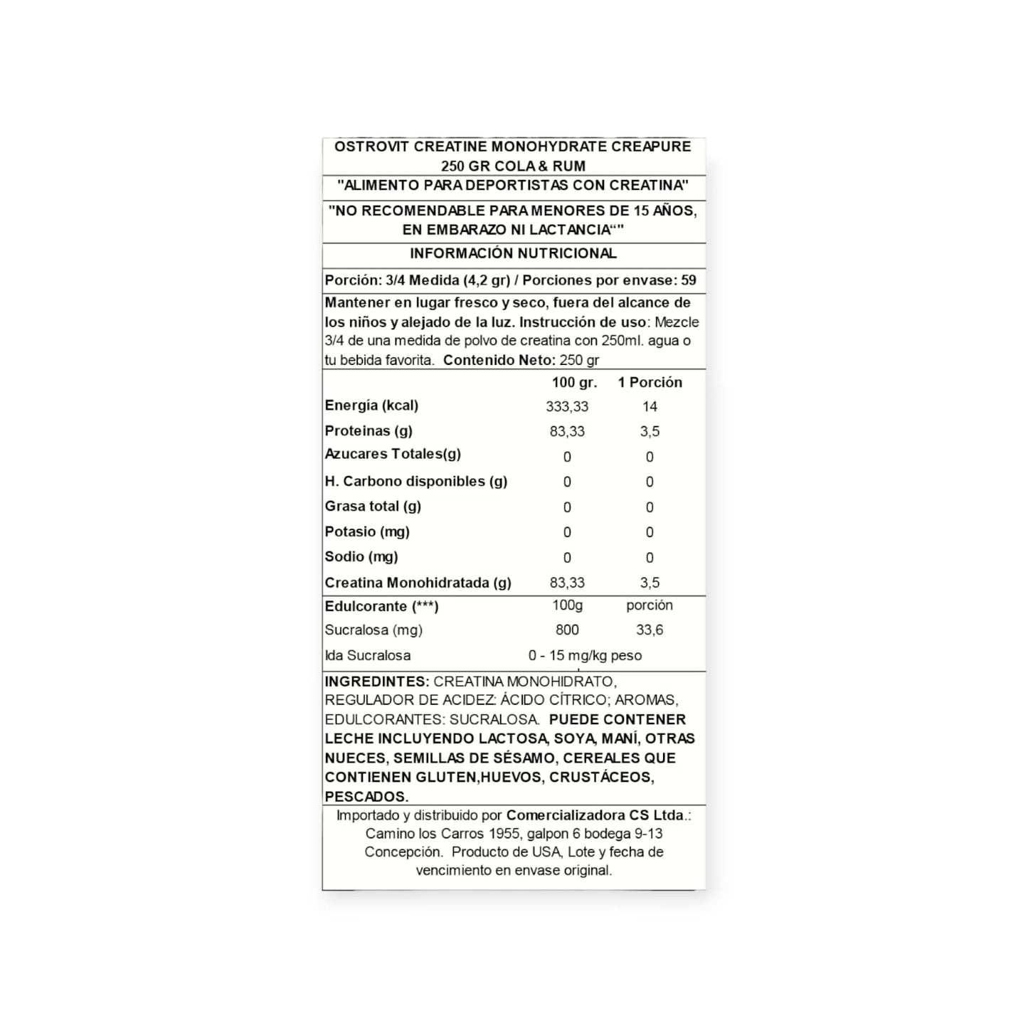 CREATINA MONOHIDRATADA CREAPURE 250G - OSTROVIT