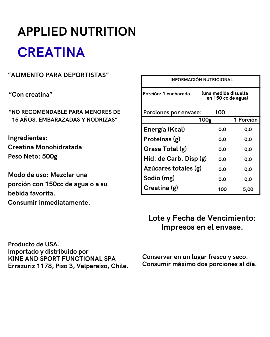 CREATINA MONOHIDRATADA MICRONIZADA - APPLIED NUTRITION