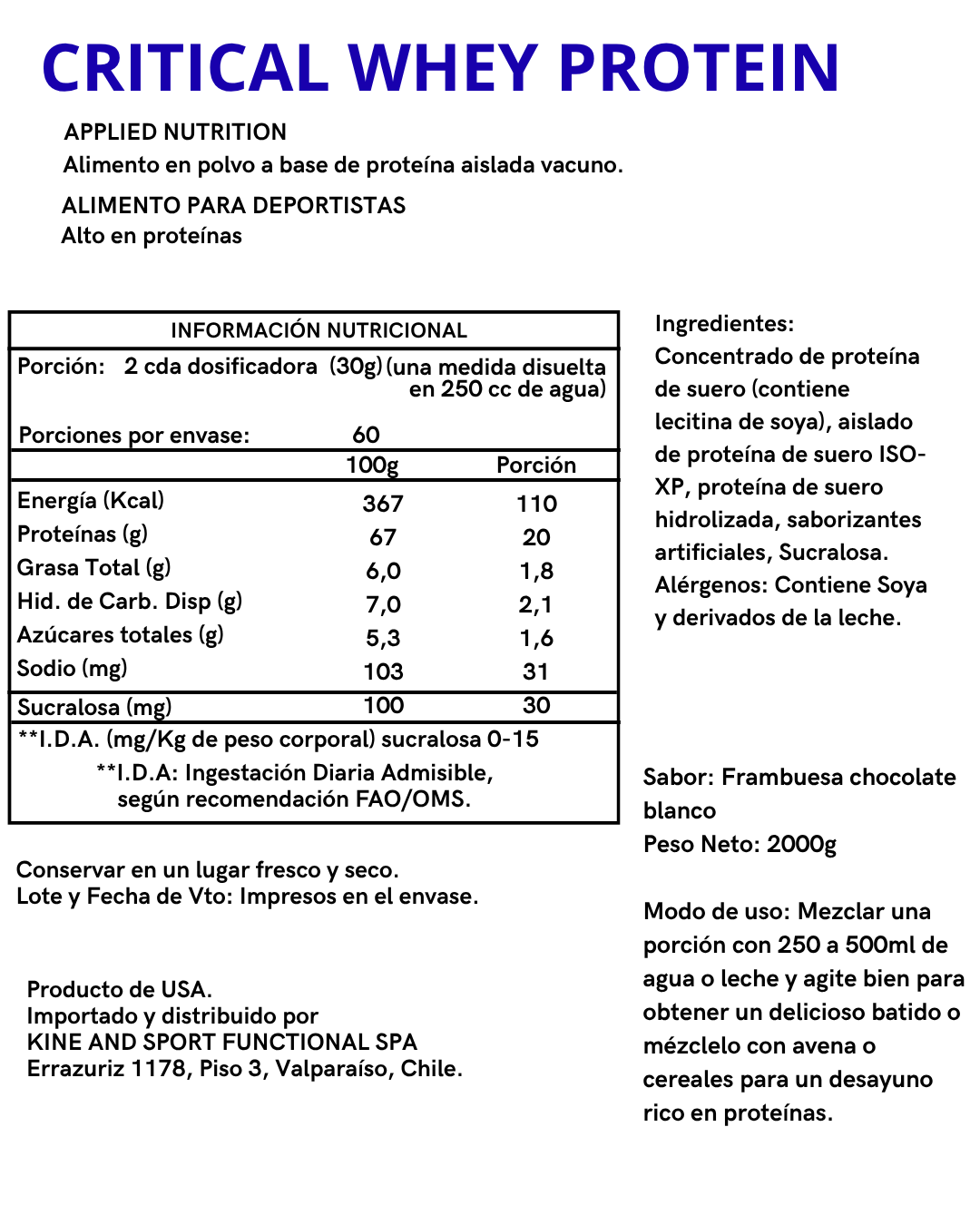 PROTEINA CRITICAL WHEY 2KG - APPLIED NUTRITION