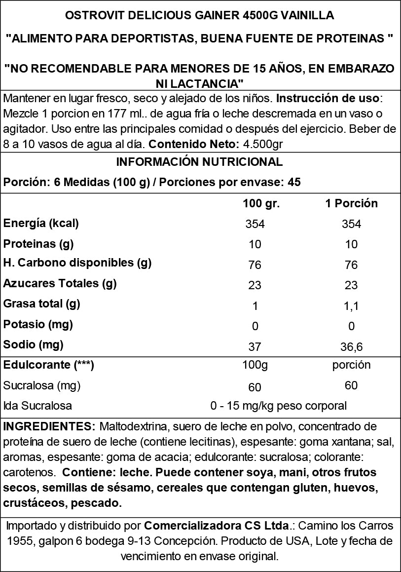 DELICIOUS GAINER 4500GR 45 PORCIONES - OSTROVIT