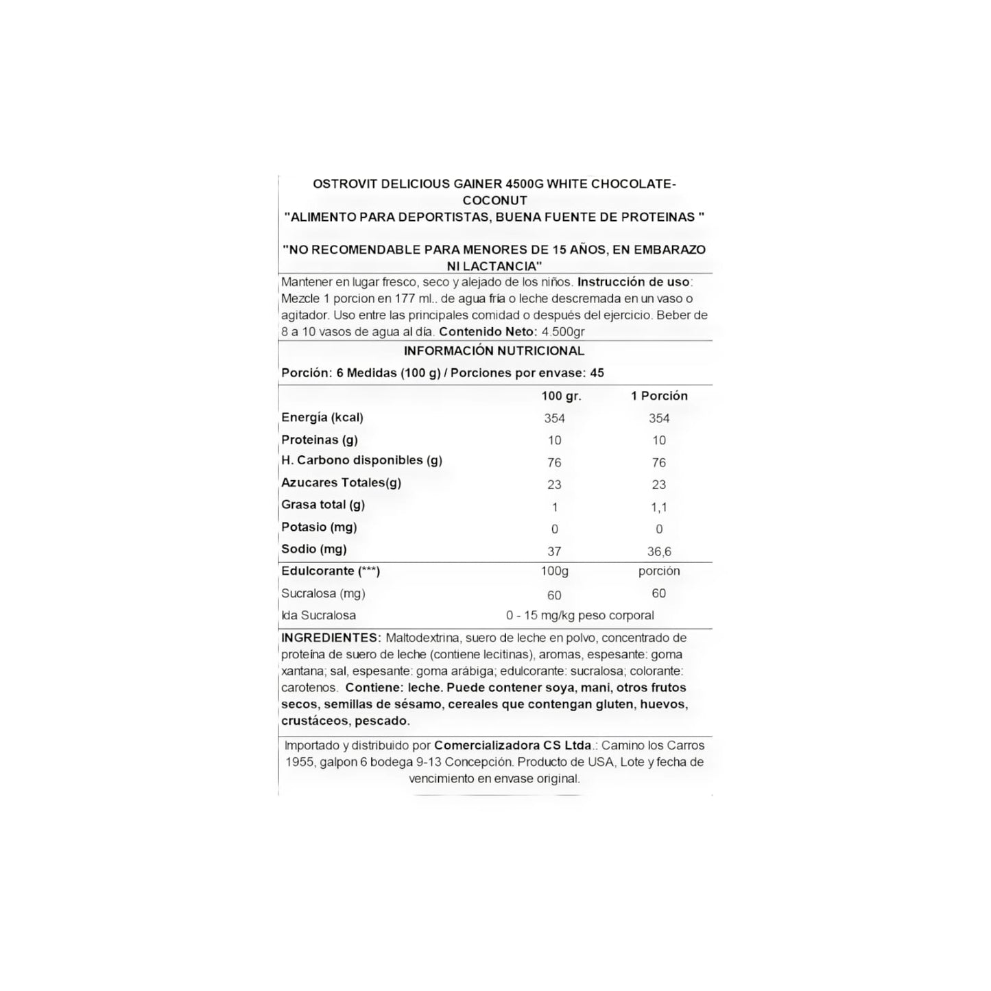 DELICIOUS GAINER 4500GR 45 PORCIONES - OSTROVIT