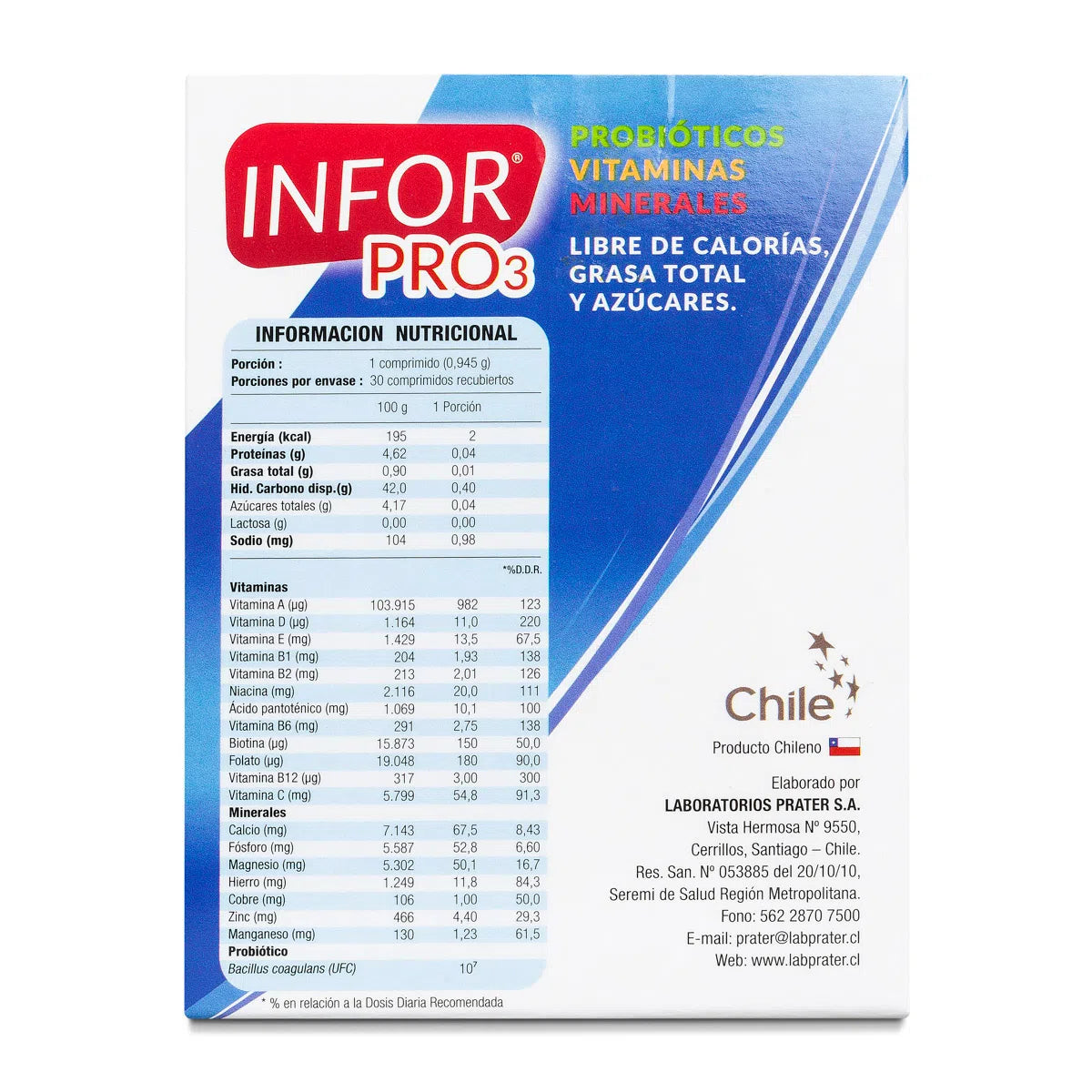 INFOR PRO 3 PROBIOTICOS VITAMINAS Y MINERALES 30 COMPRIMIDOS - INFOR