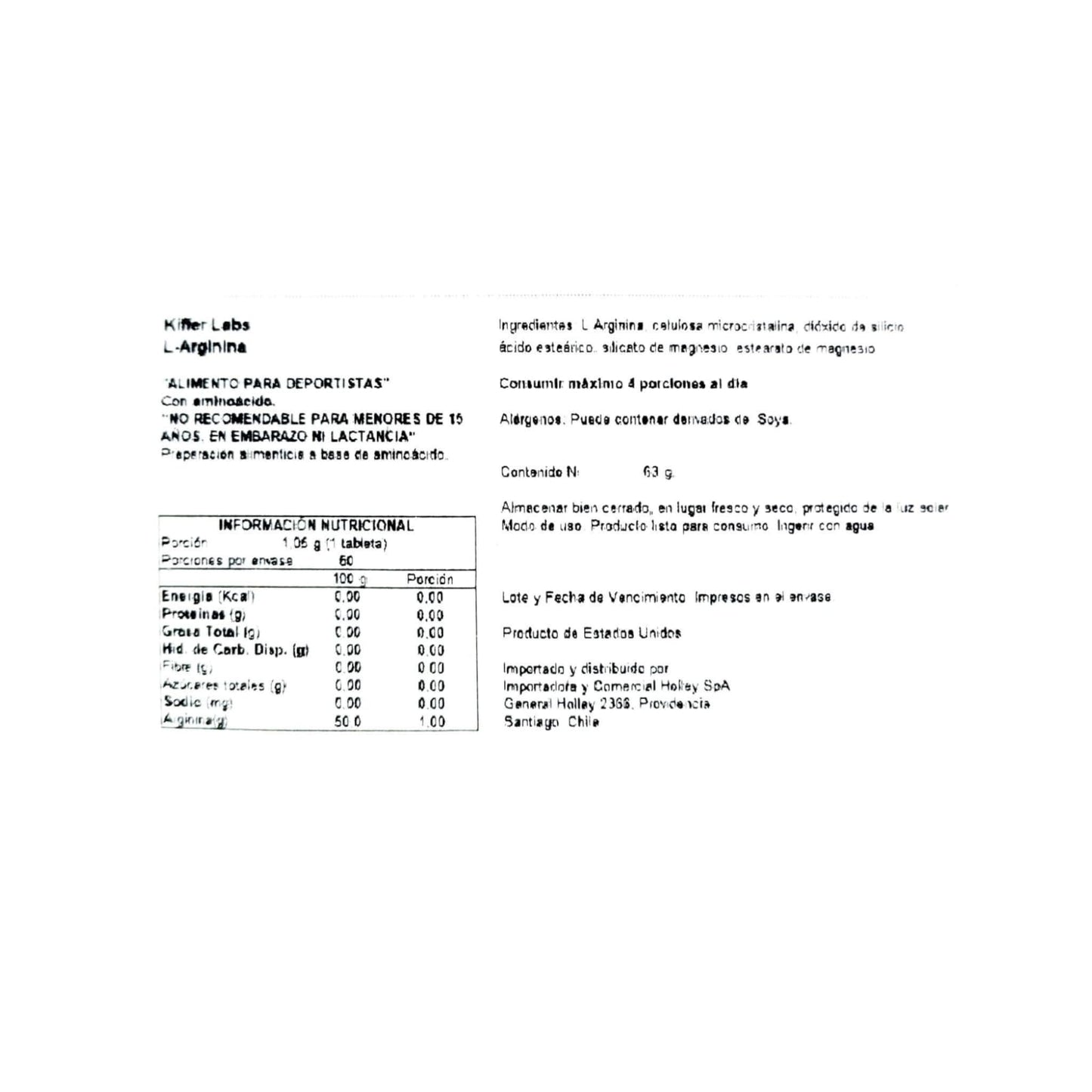 L ARGININA 1000MG 60 TABLETAS - KIFFER