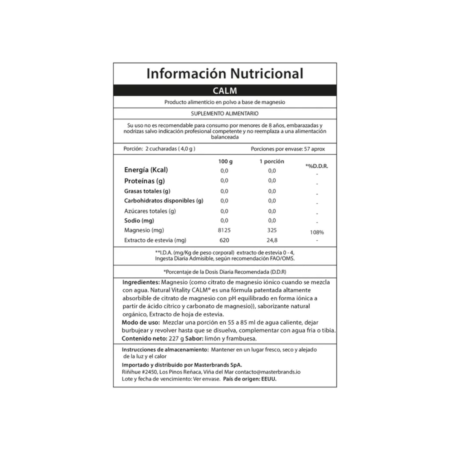 MAGNESIO CITRATO CALM EN POLVO RASPBERRY LEMON - NATURAL VITALITY