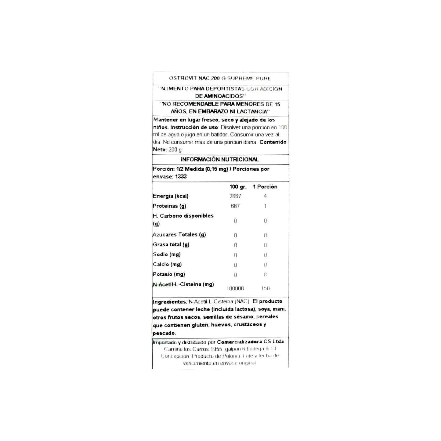 NAC (N-Acetil L-Cisteína) 200MG SUPREME PURE - OSTROVIT