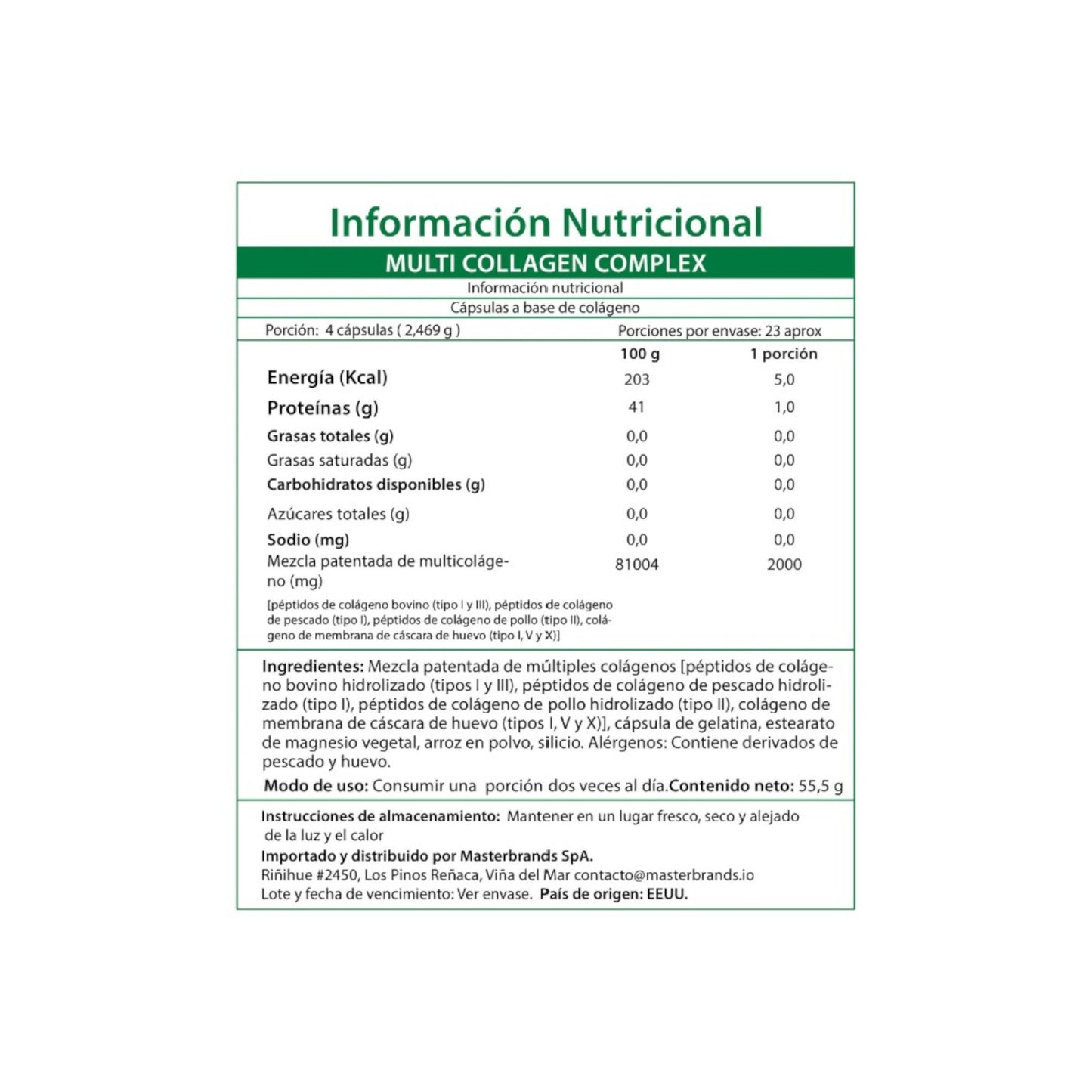 PEPTIDOS DE COLAGENO MULTIPLE TIPO I, II, III, V & X 90 CAPSULAS - NATURE'S TRUTH