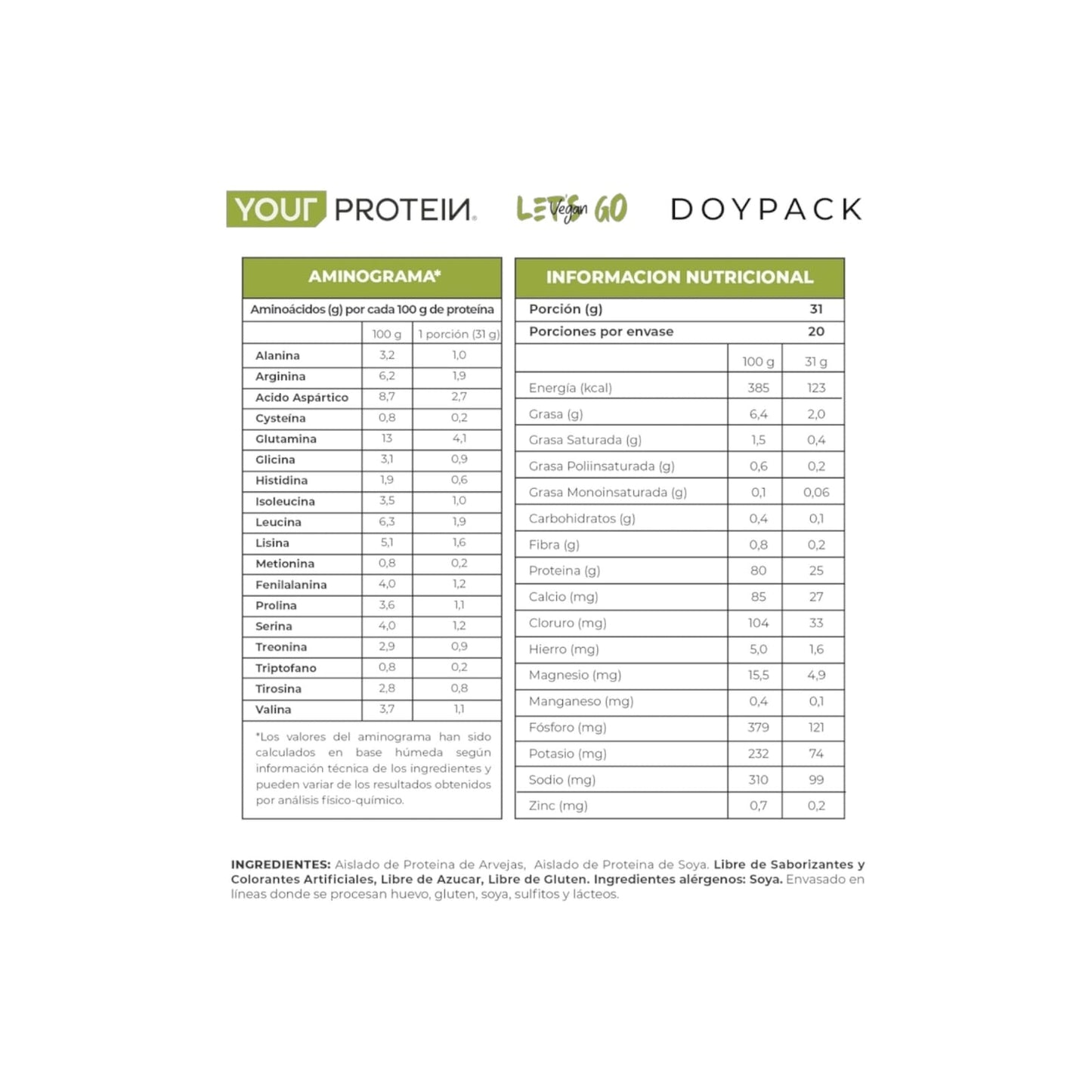 PROTEINA LET'S GO VEGAN SIN SABOR 1.4LB (660GR) - YOUR PROTEIN