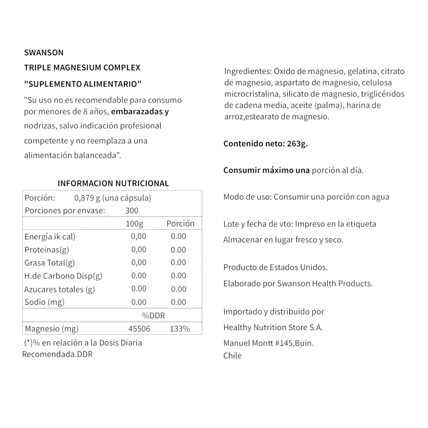 TRIPLE MAGNESIUM COMPLEX 400MG EN CAPSULAS VEGANAS - SWANSON