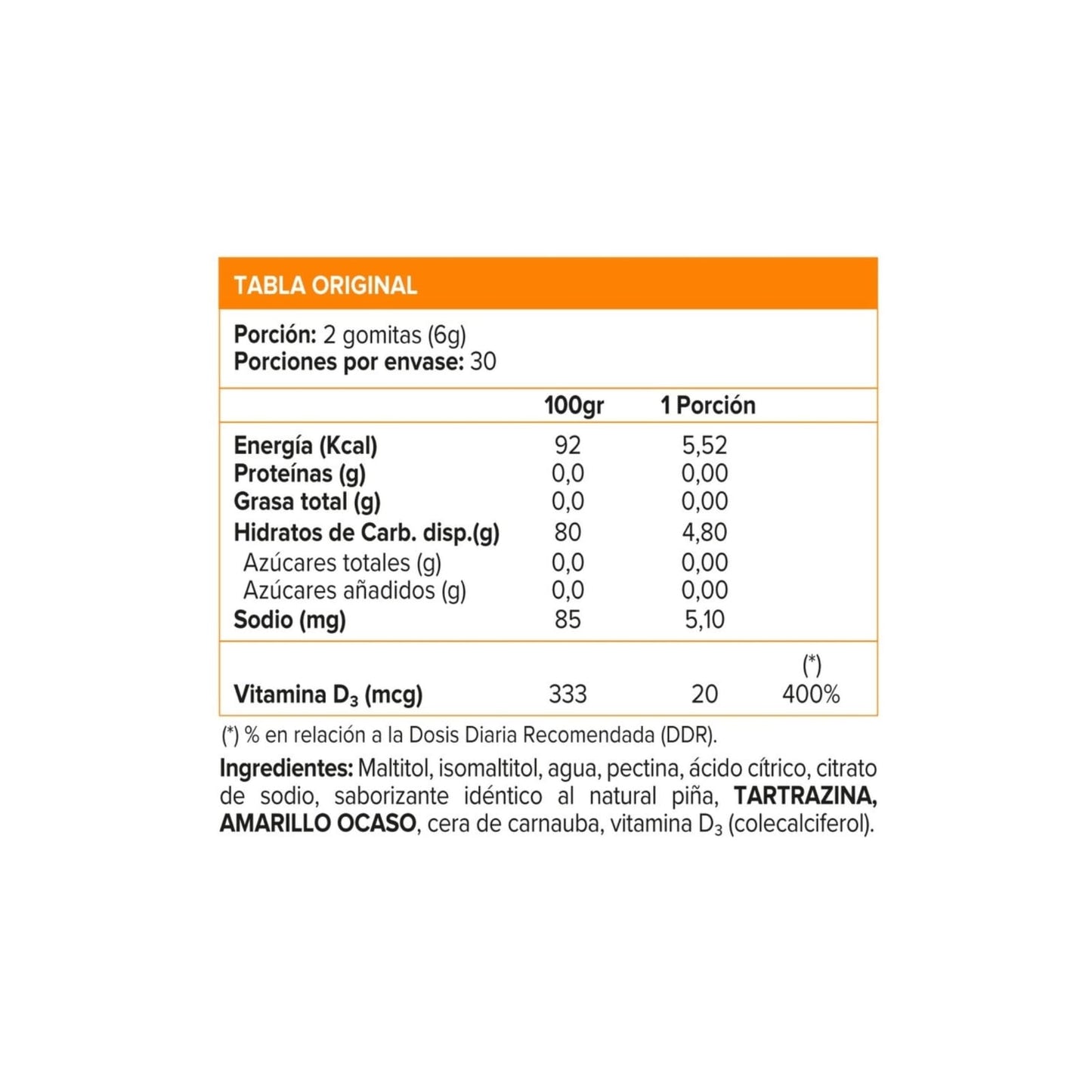 VITAMINA D3 800IU 60 GOMITAS PIÑA -SUNVIT