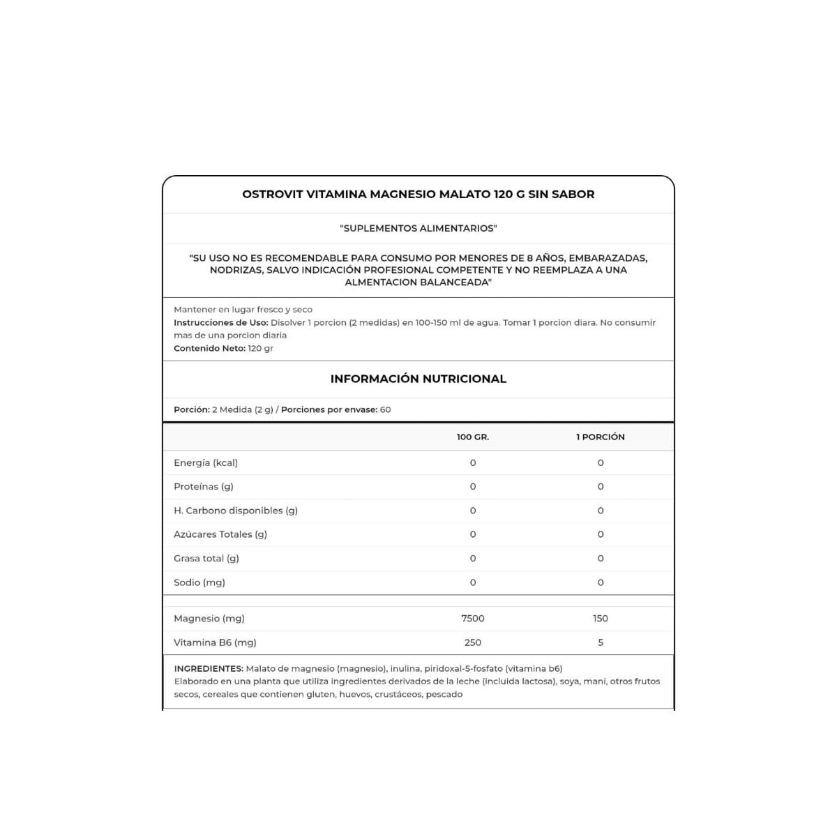 MAGNESIO MALATO NATURAL 120GR - OSTROVIT