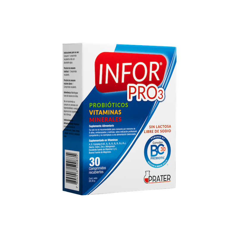 INFOR PRO 3 PROBIOTICOS VITAMINAS Y MINERALES 30 COMPRIMIDOS - INFOR