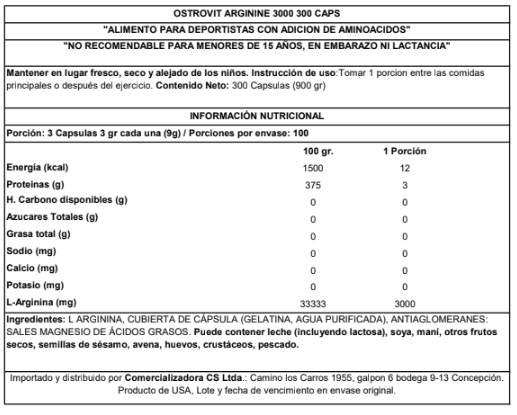 ARGININA 3000MG 300 CAPSULAS - OSTROVIT