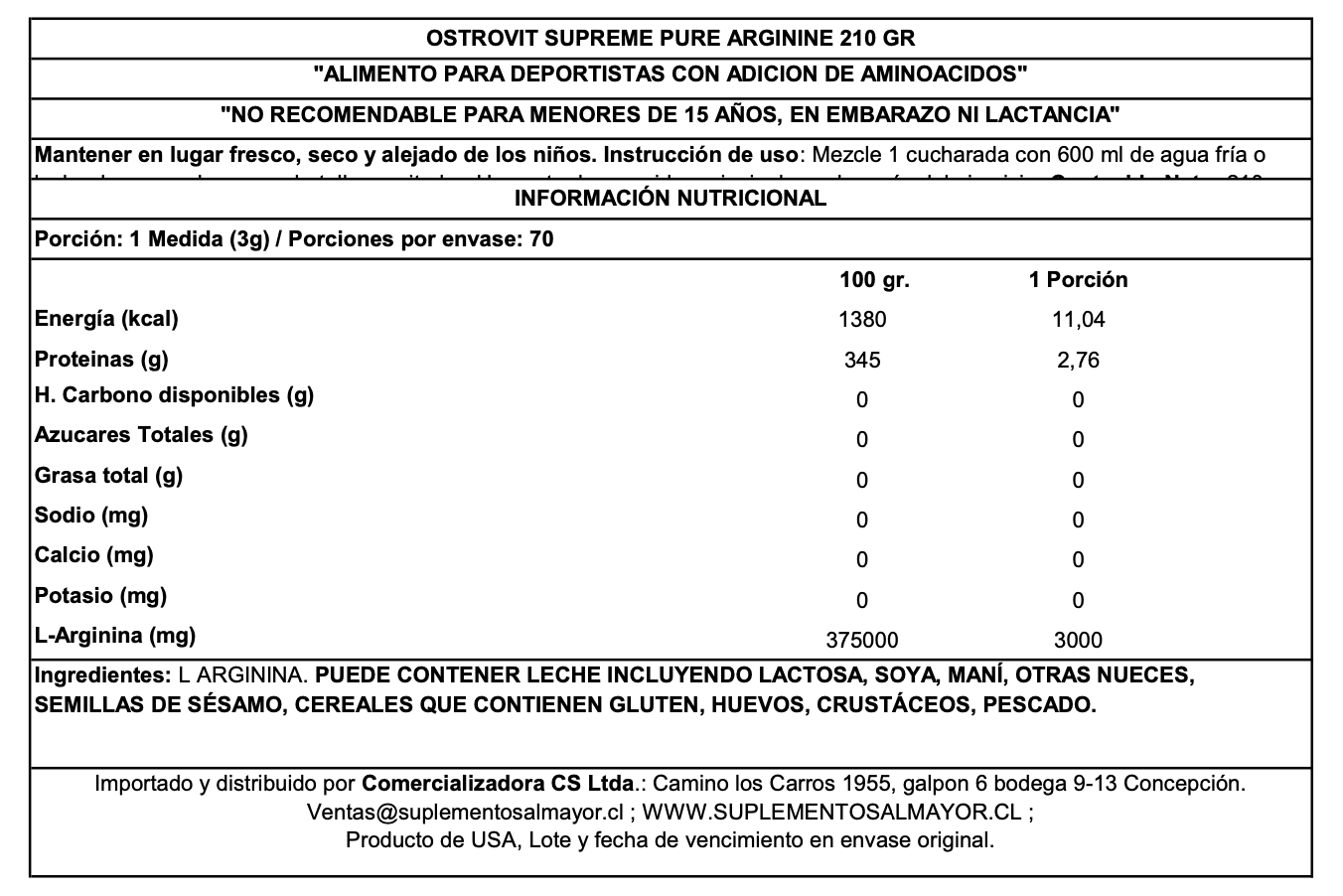 ARGININE 70 SERVICIOS - OSTROVIT