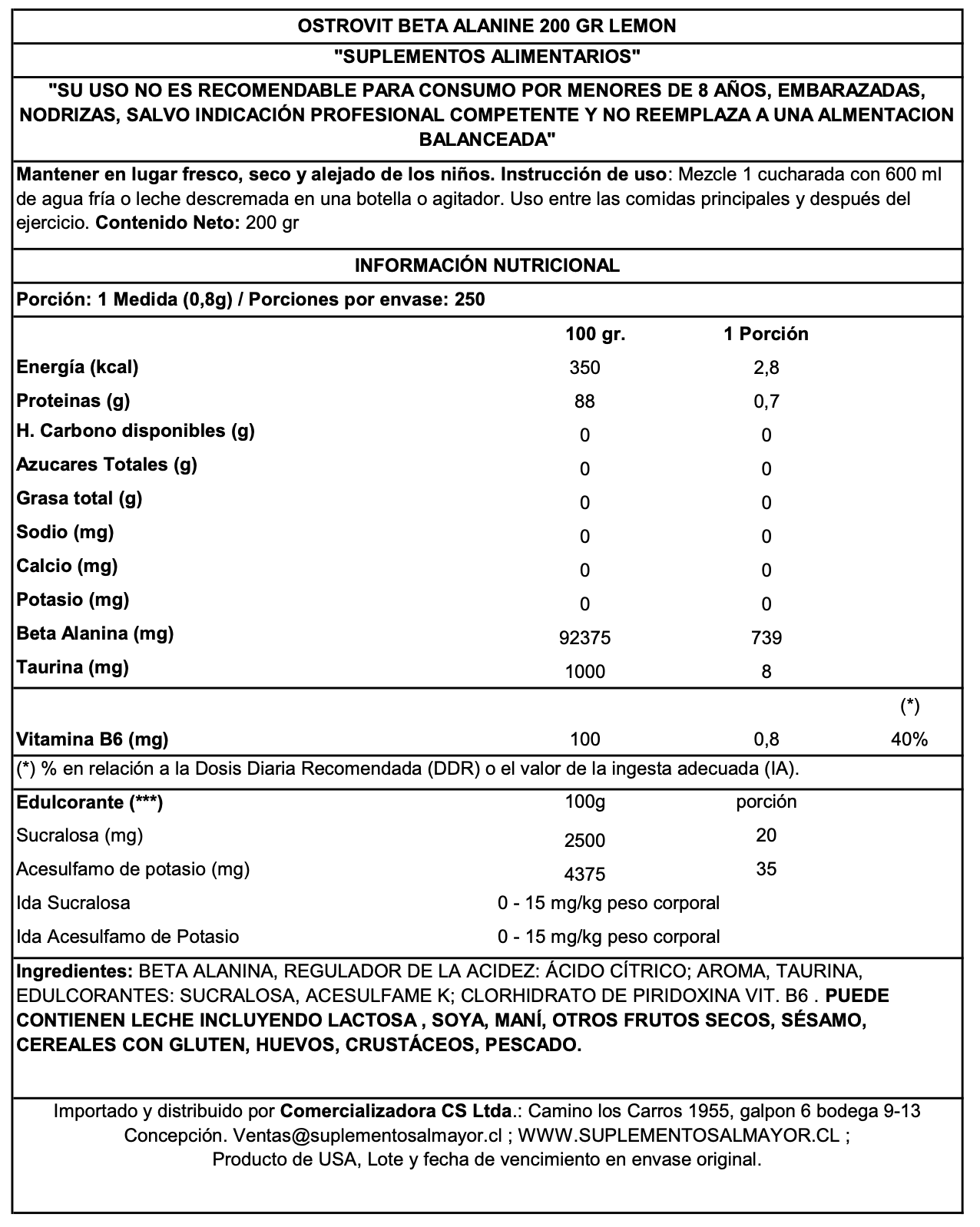 BETA ALANINE 200 GR - OSTROVIT