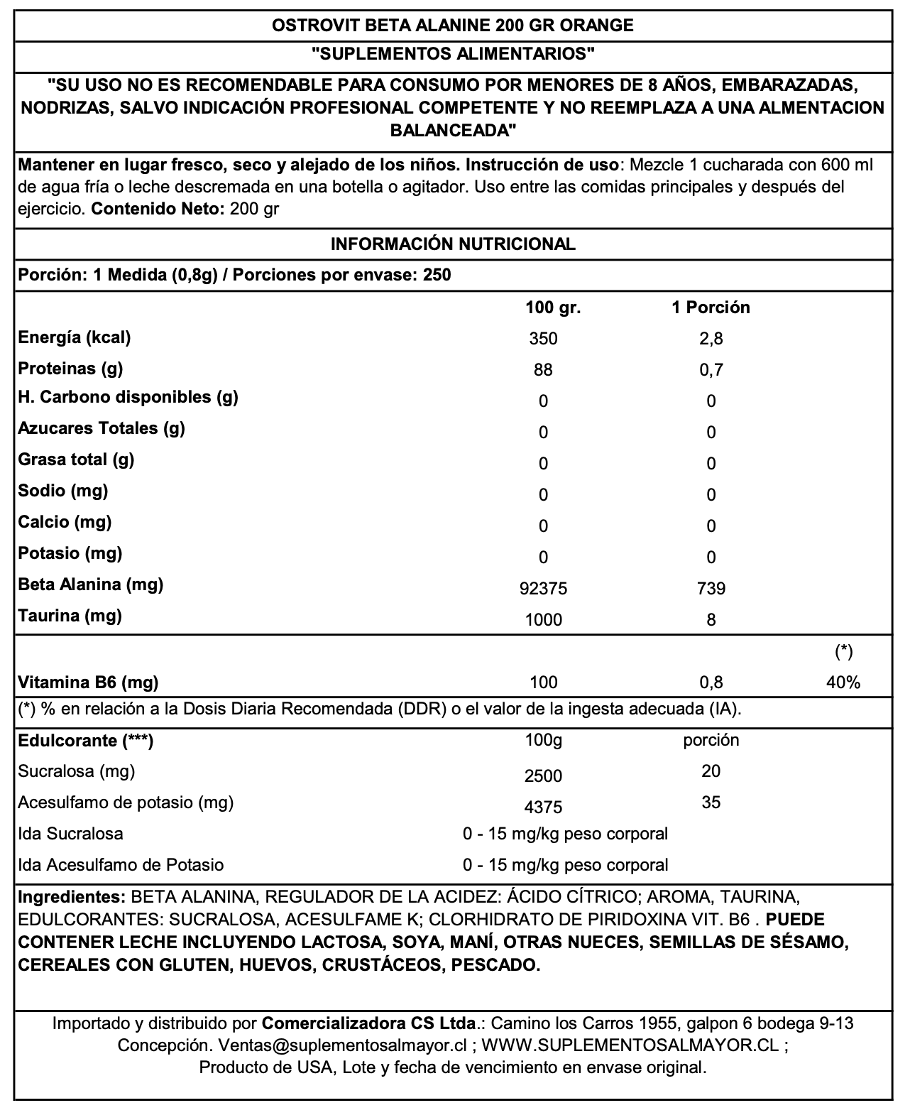 BETA ALANINE 200 GR - OSTROVIT