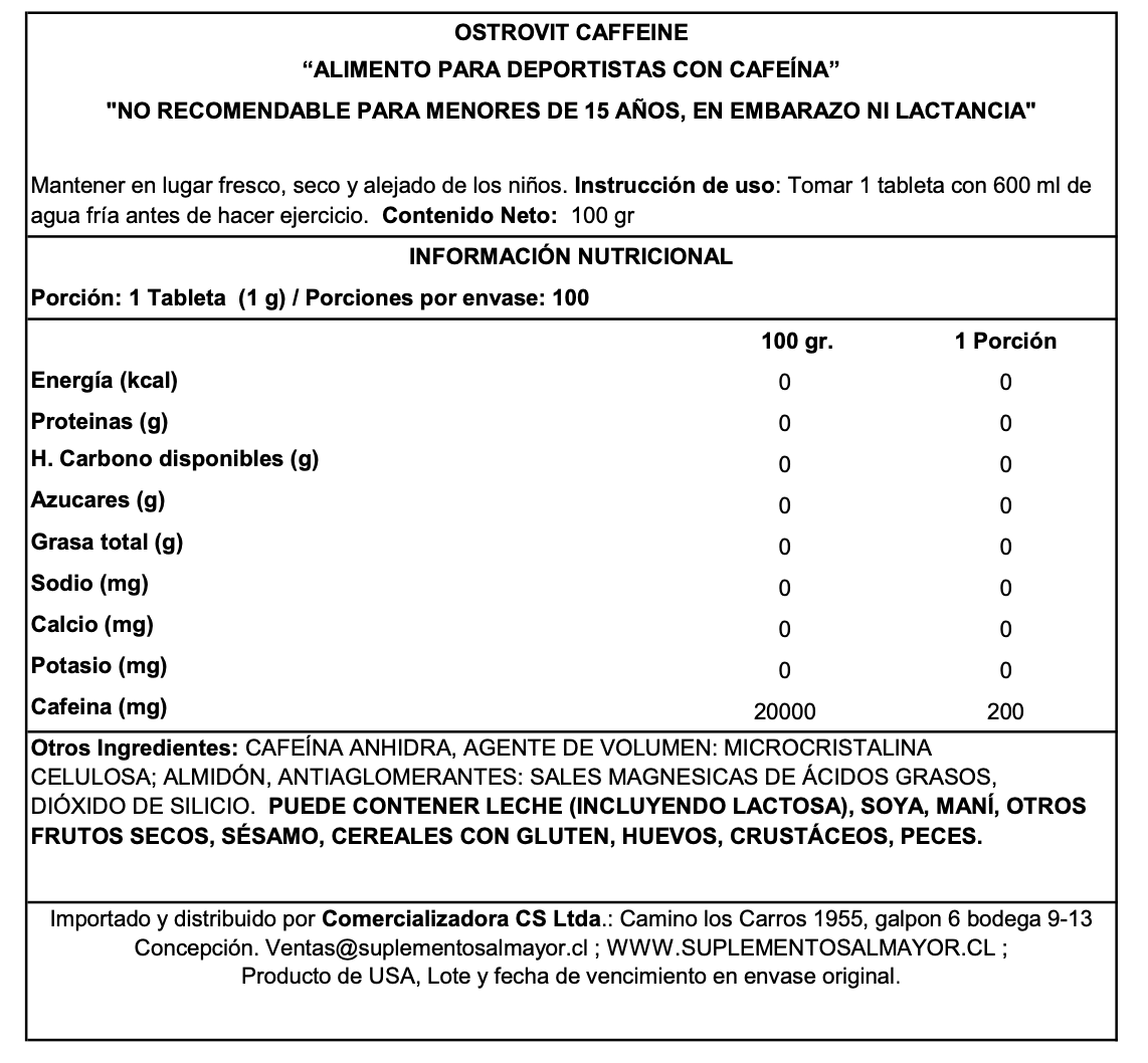 CAFFEINE 200 TABLETAS 200MG C/U - OSTROVIT