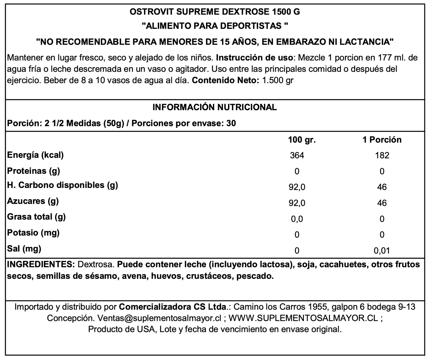 DEXTROSE 1500G - OSTROVIT