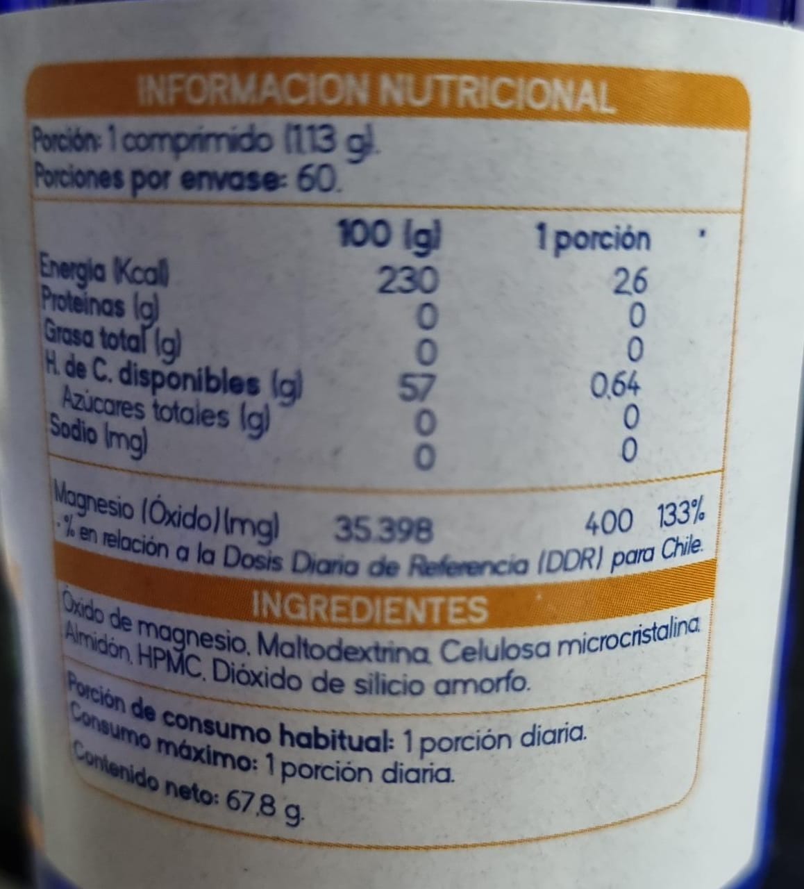 MAGNESIO 400MG 60 COMPRIMIDOS - SUPLALIM
