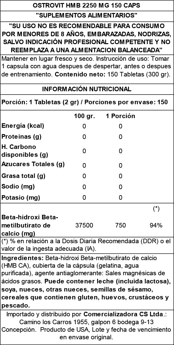 HMB 2250MG 150 CAPSULAS - OSTROVIT