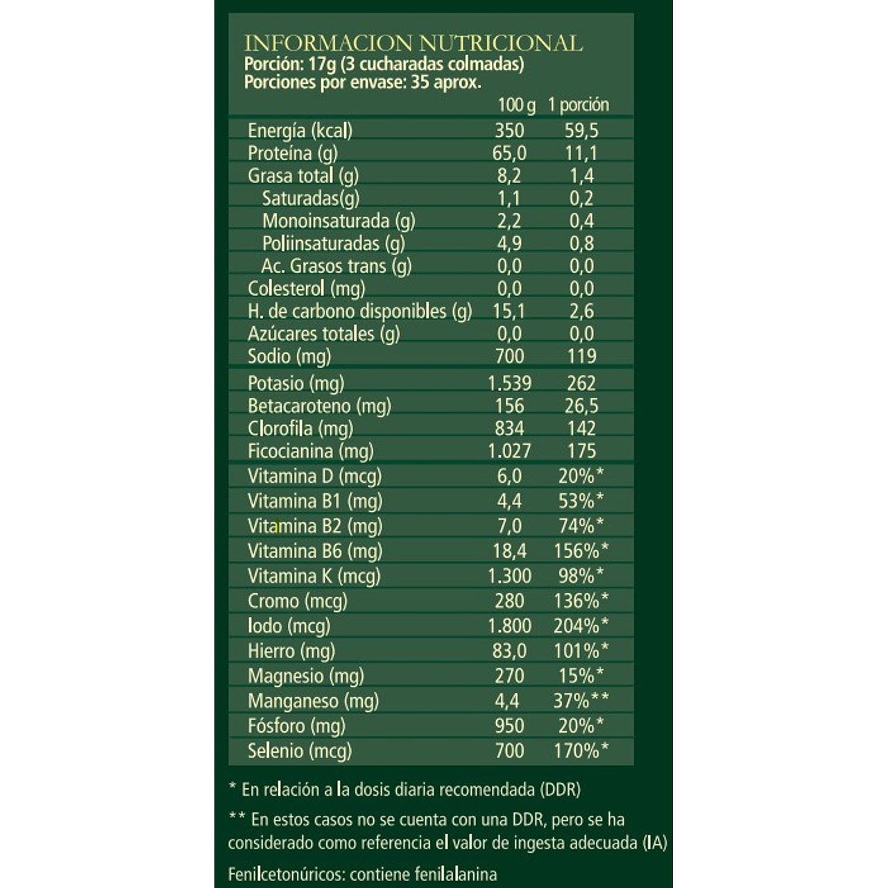 SPIRULINA RAW 600GR POLVO ORGANICO - AQUASOLAR
