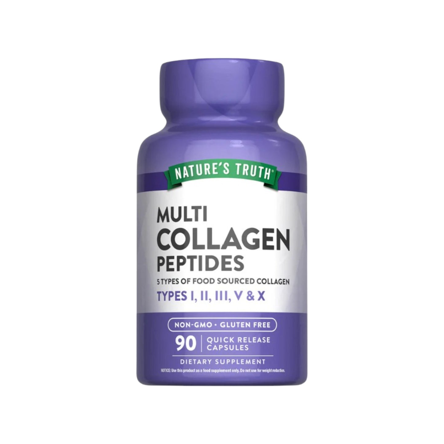 PEPTIDOS DE COLAGENO MULTIPLE TIPO I, II, III, V & X 90 CAPSULAS - NATURE'S TRUTH