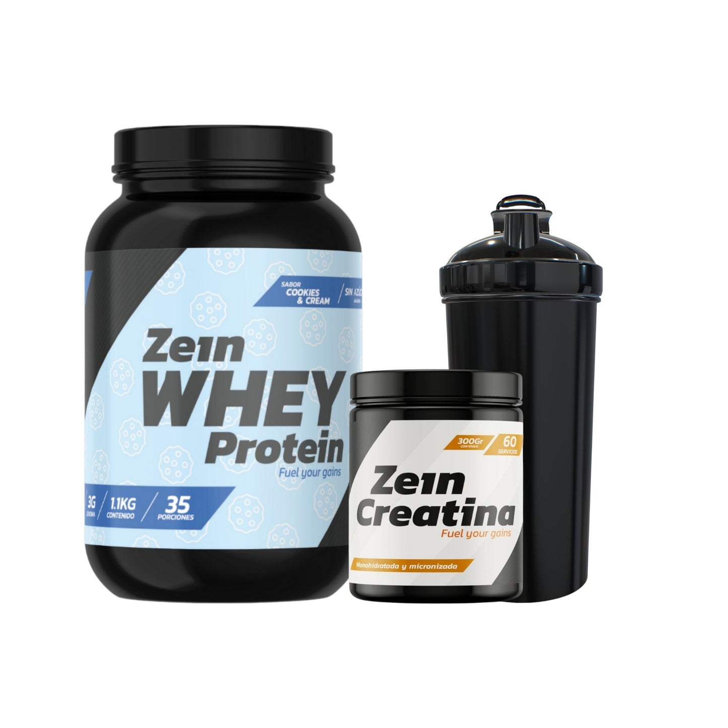 PACK PROTEINA WHEY 1.1KG + CREATINA 60SV + SHAKER - ZEIN