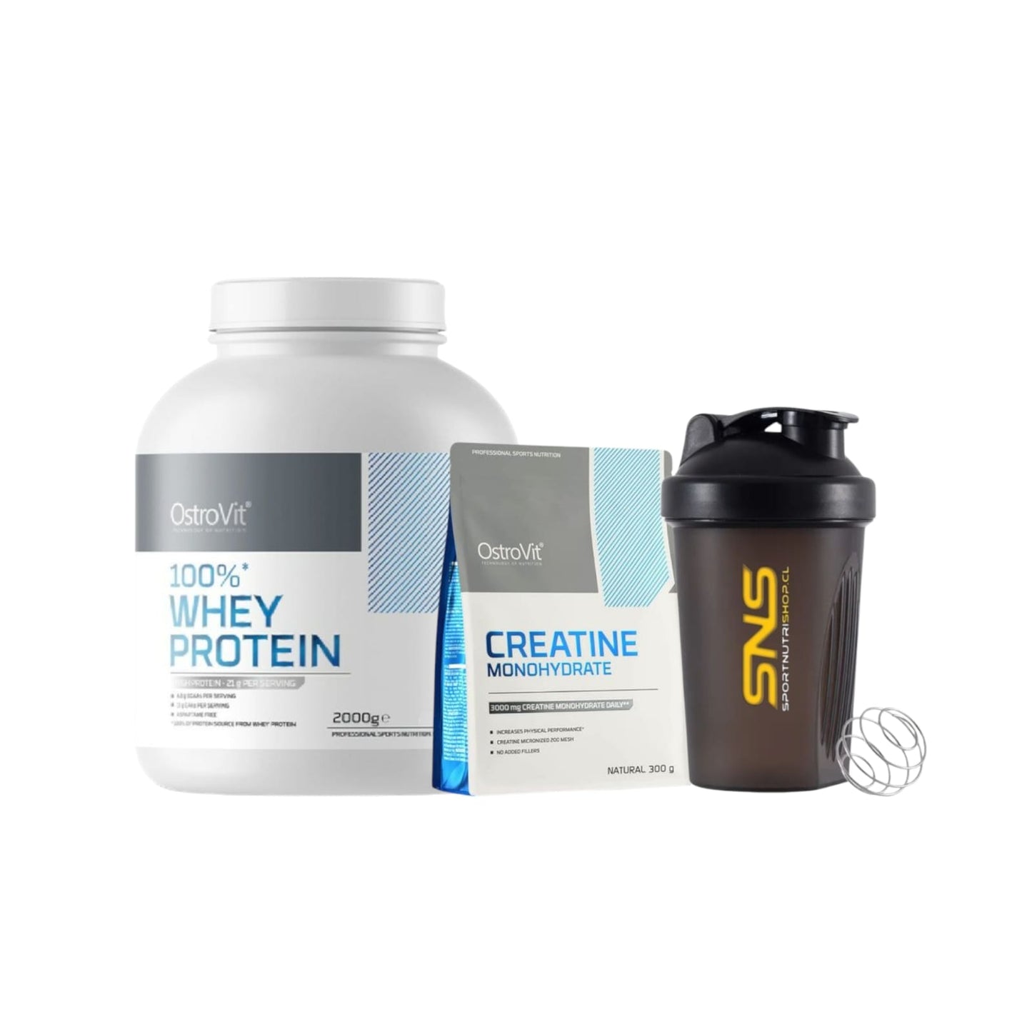 Pack Proteina Whey Proteina 66sv + Creatina 300 GR + Shaker- Ostrovit