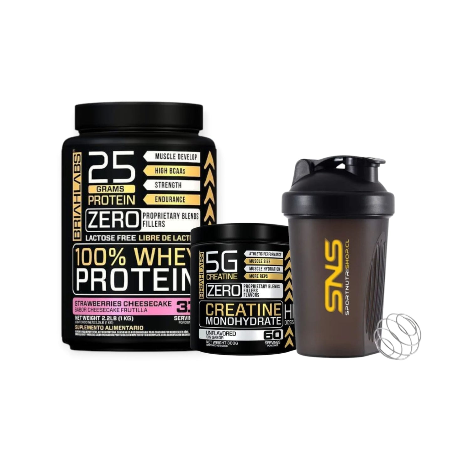PACK PROTEINA 100% WHEY 1KG + CREATINA 300GR + SHAKER - BRIAHLABS