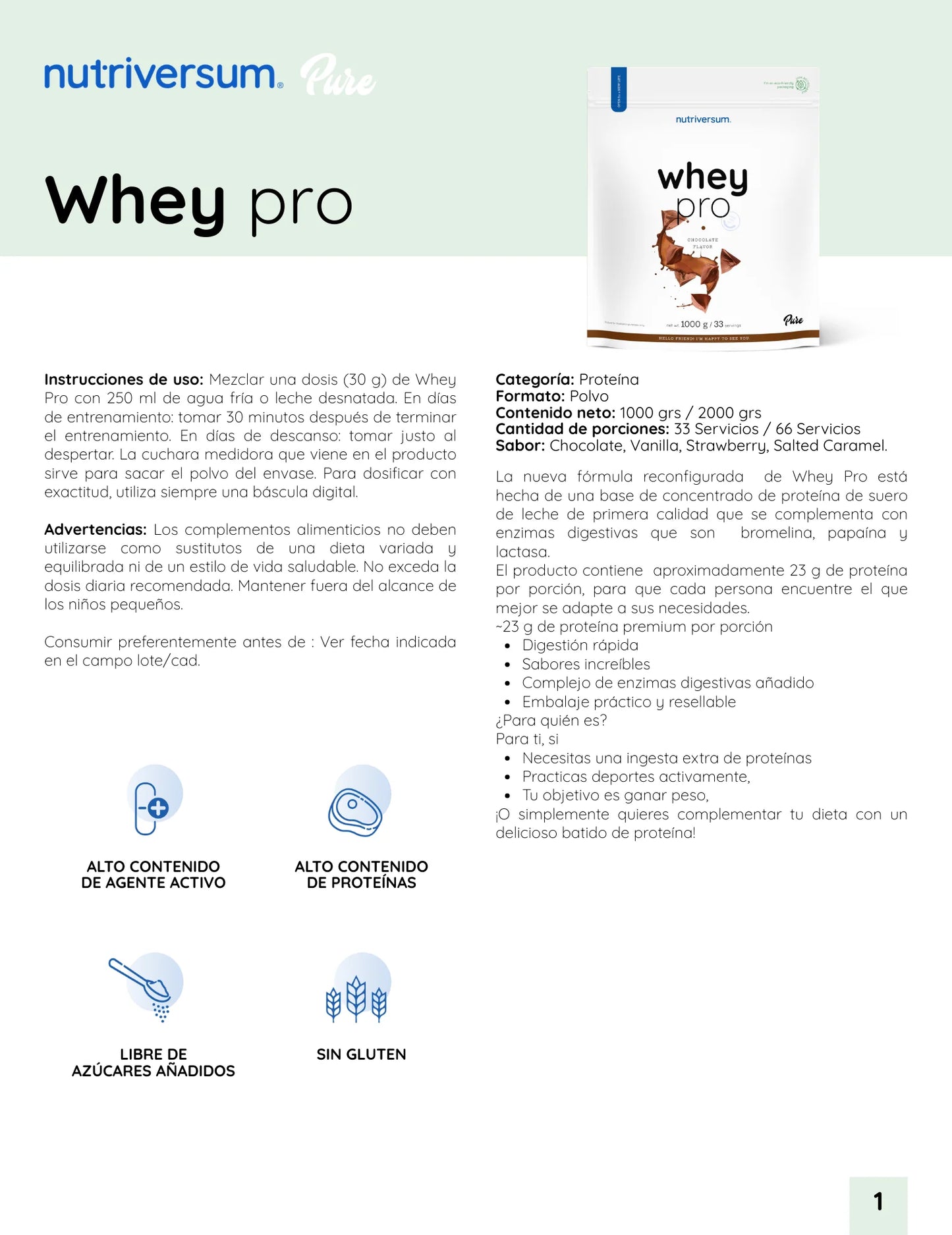 PROTEINA WHEY PRO 2000GR 66 SERVICIOS - NUTRIVERSUM