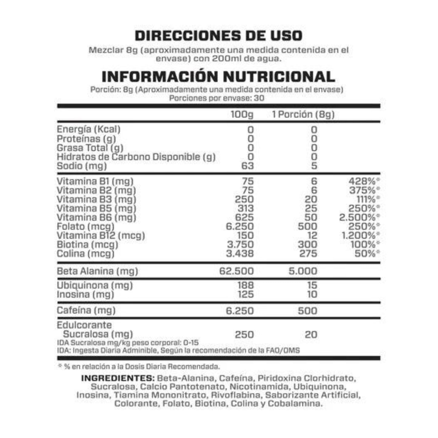 Pre Entreno Intense 240g 30 Servicios - Binahfit