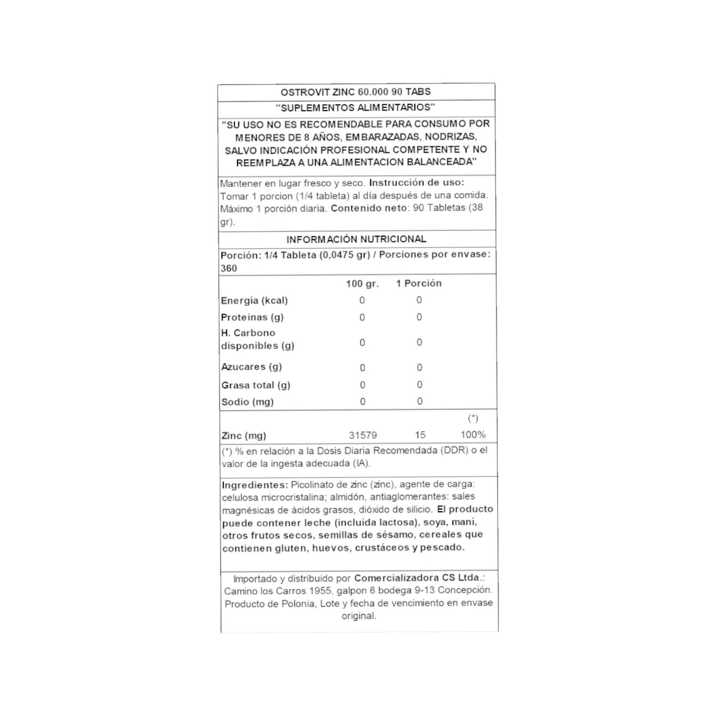 ZINC 60.000 90 TABLETAS - OSTROVIT