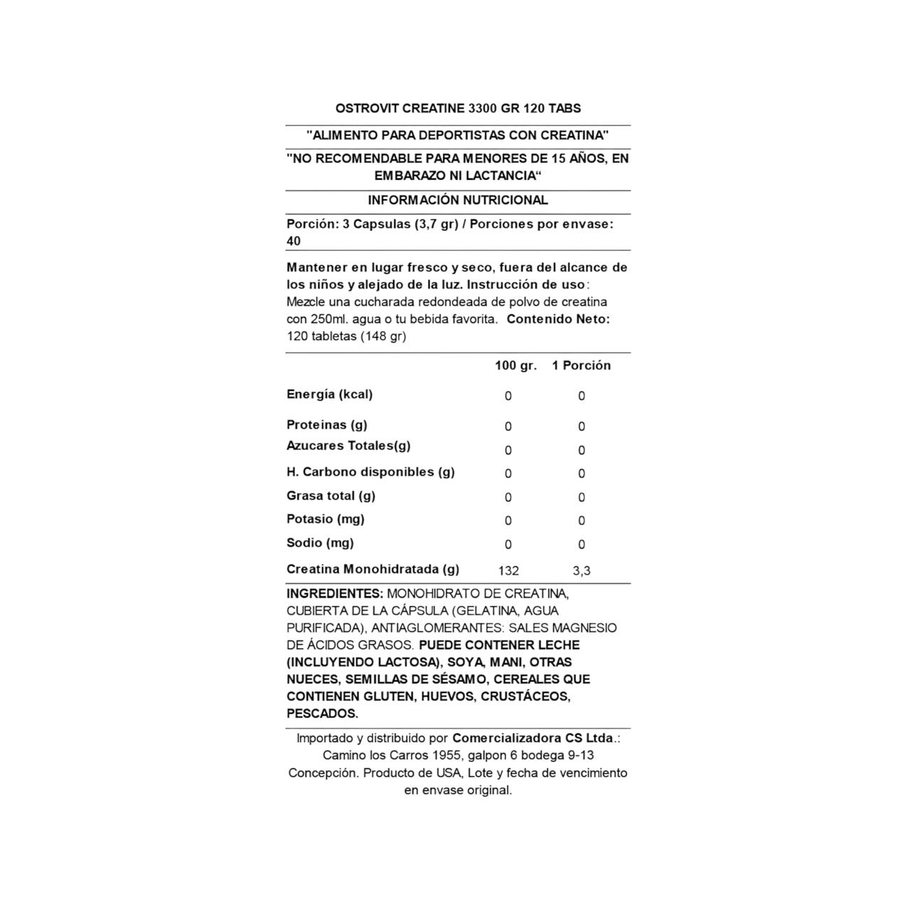CREATINA MONOHIDRATADA 3300MG 120 CAPSULAS - OSTROVIT
