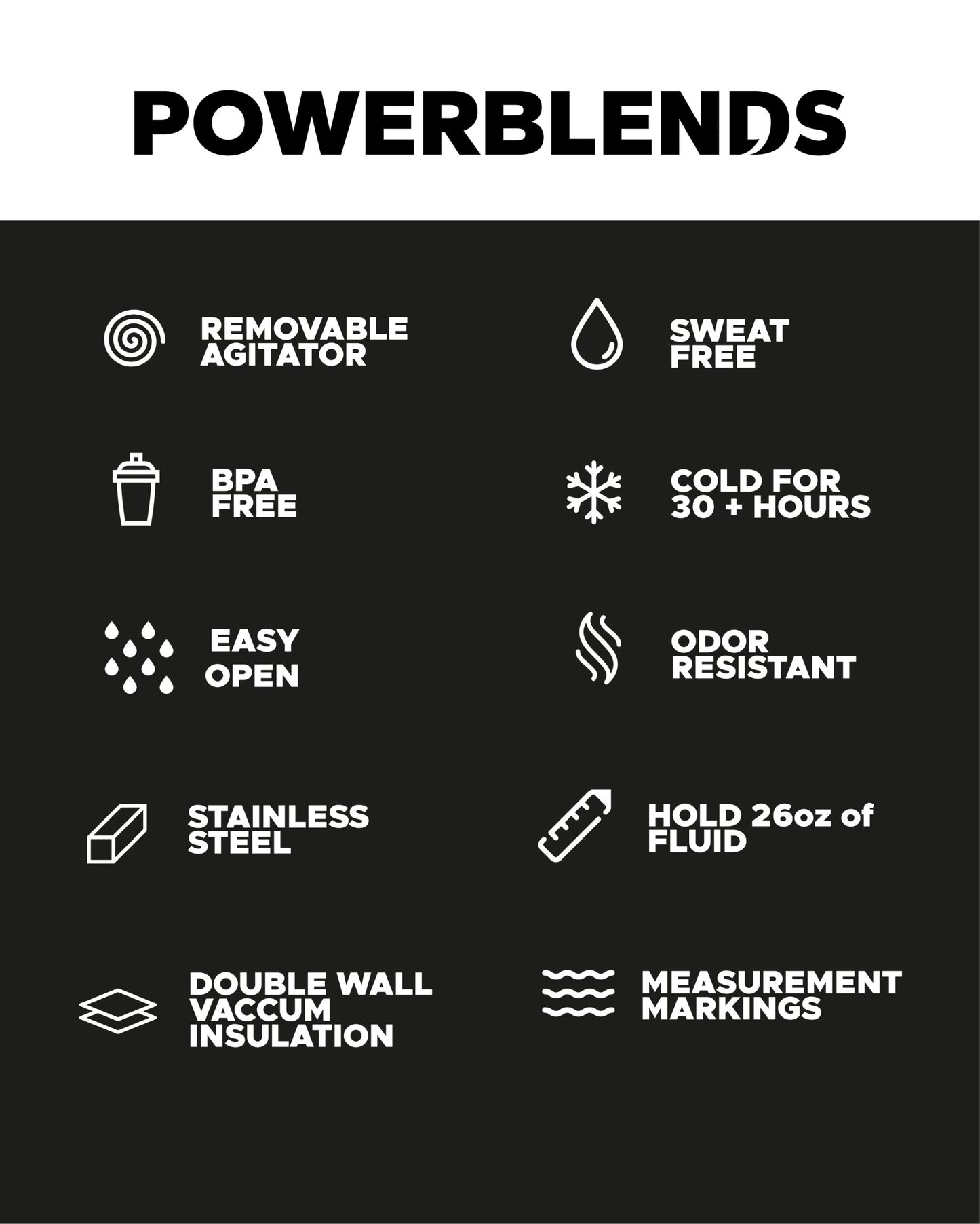 SHAKER NEGRO ACERO INOXIDABLE 600ML -POWERBLENDS