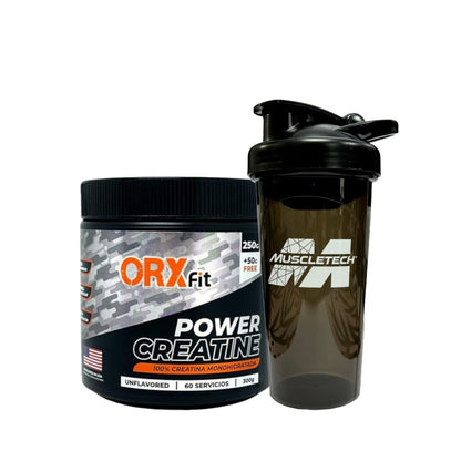 Pack creatina power monohidratada 300 g 60 servicios + shaker – ORXFIT
