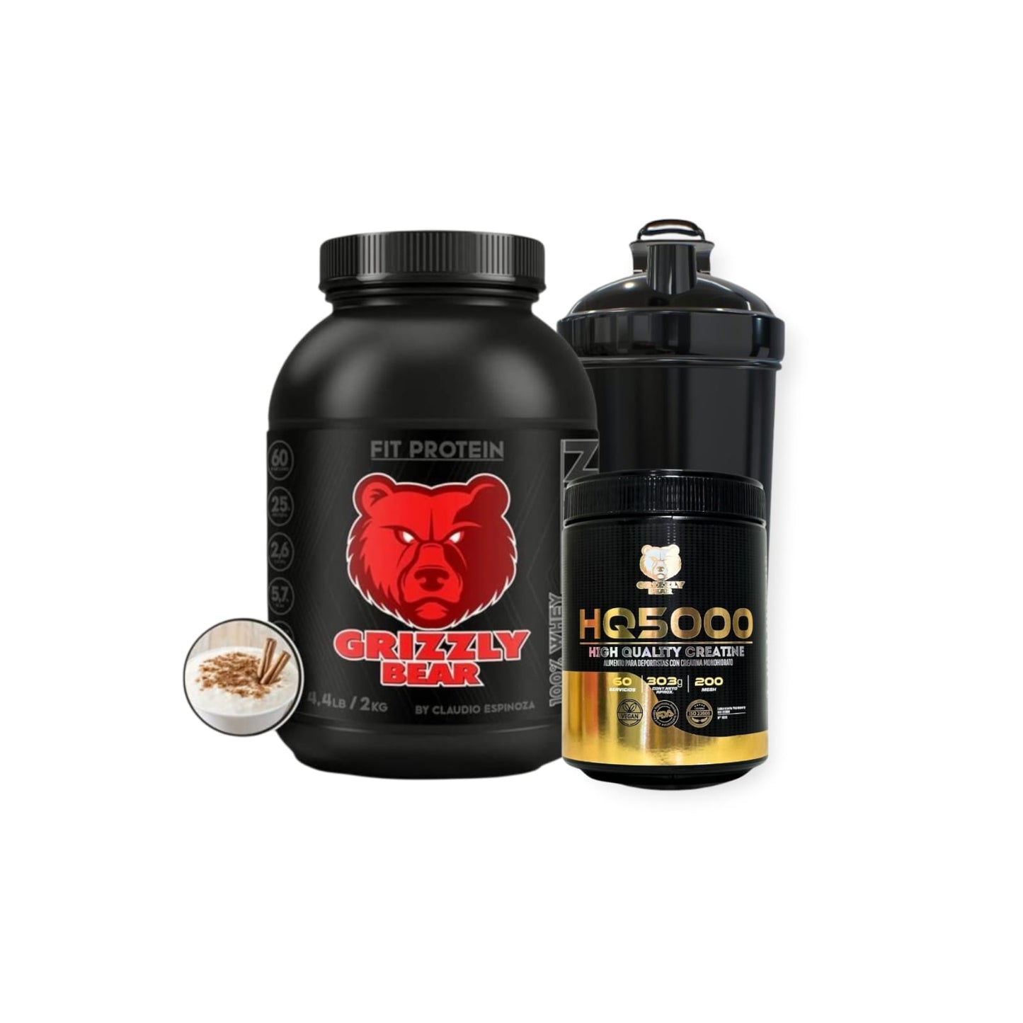 PACK FIT PROTEIN 2KG 60SV + CREATINA 60SV + SHAKER - GRIZZLY BEAR
