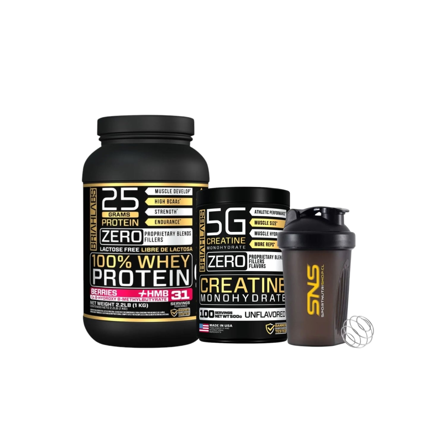 PACK PROTEINA 100% WHEY 1KG + CREATINA 500GR + SHAKER - BRIAHLABS
