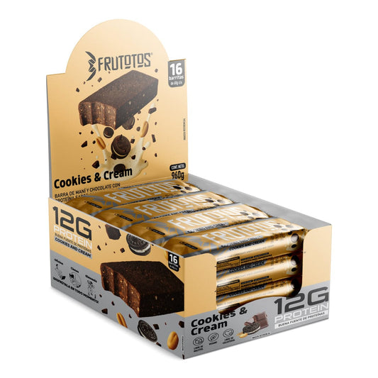 Box 16 barras de proteína vegana FRUTOTOS sabor Cookies & Cream