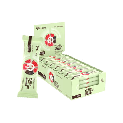 BOX 28 BARRAS DE PROTEÍNA VEGANA CON L-CARNITINA 40 G – QNT – imagen de producto 2