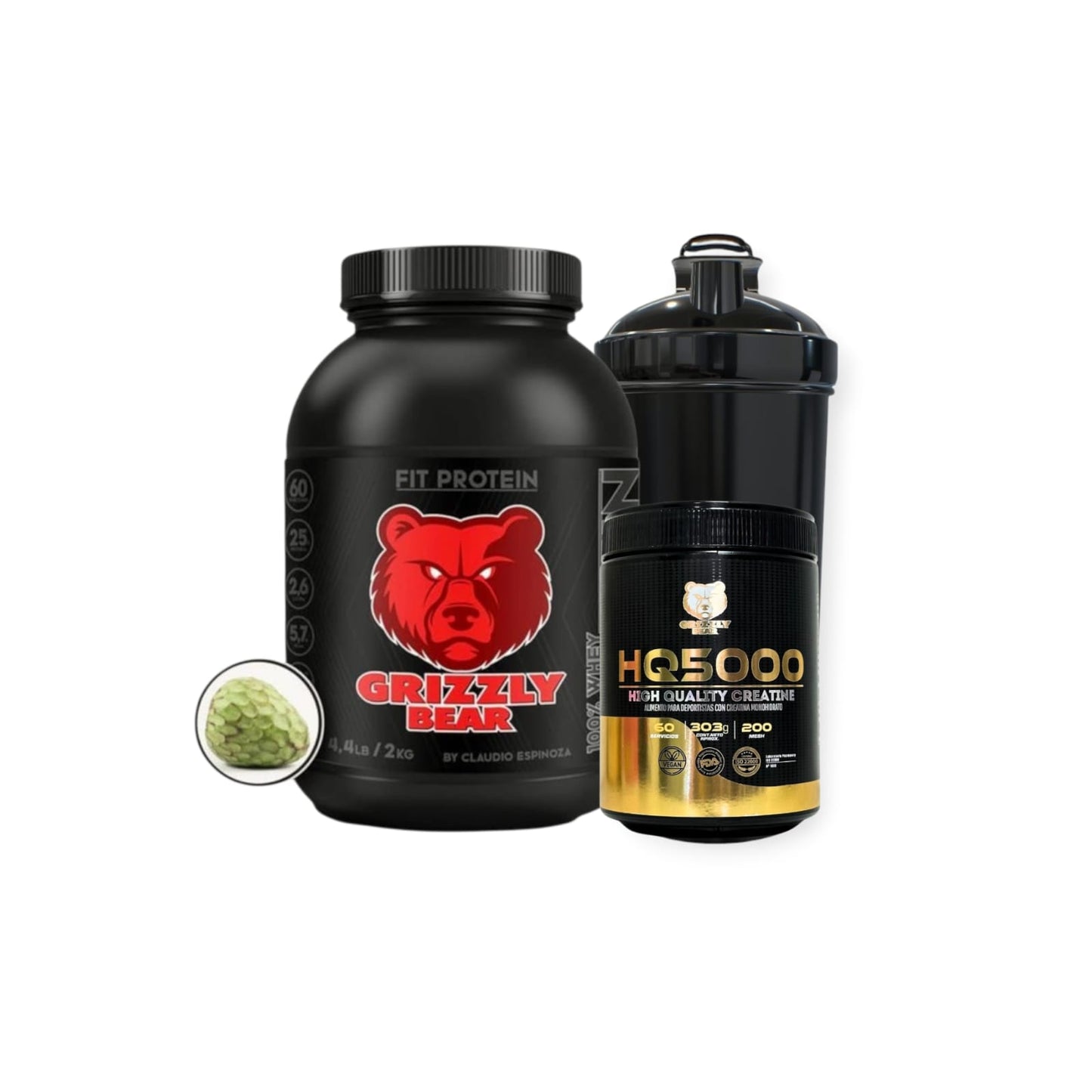 PACK FIT PROTEIN 2KG 60SV + CREATINA 60SV + SHAKER - GRIZZLY BEAR