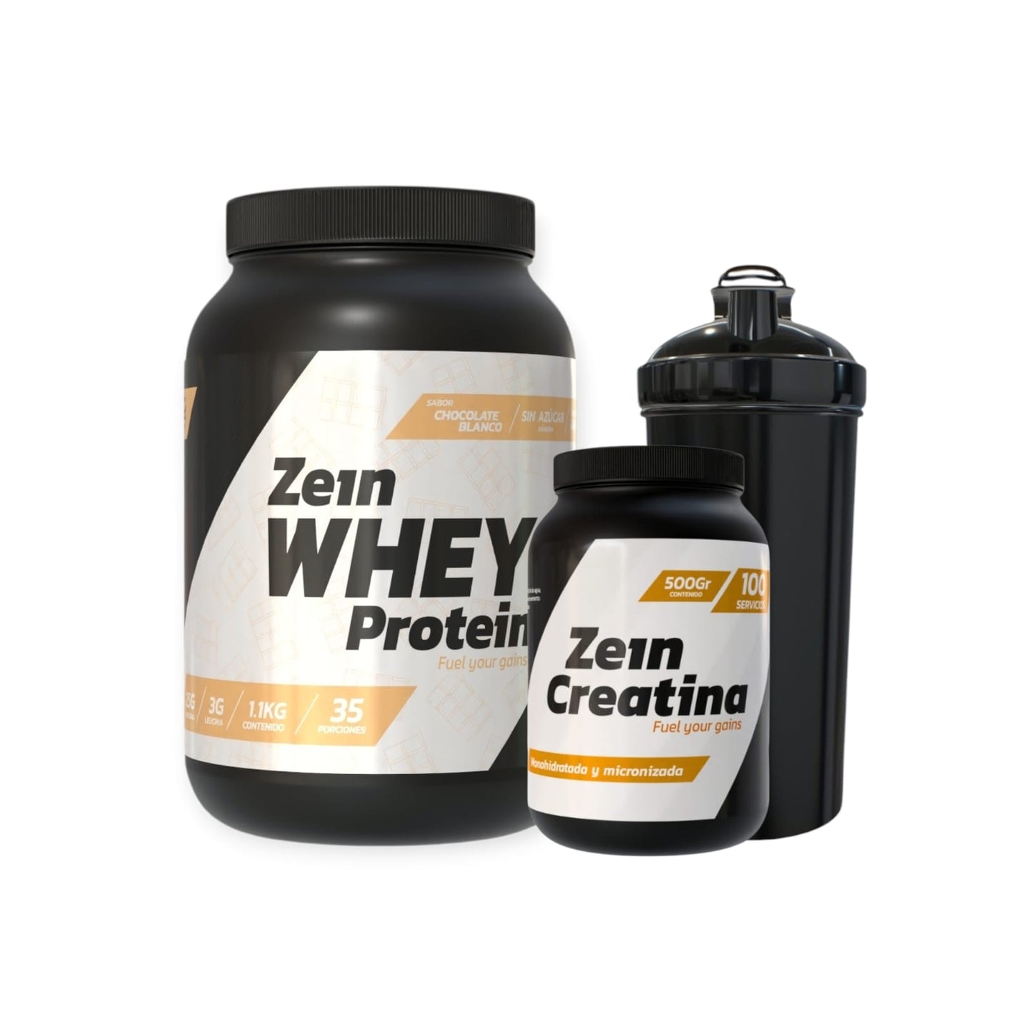 PACK PROTEINA WHEY 1.1KG + CREATINA 500GR + SHAKER - ZEIN