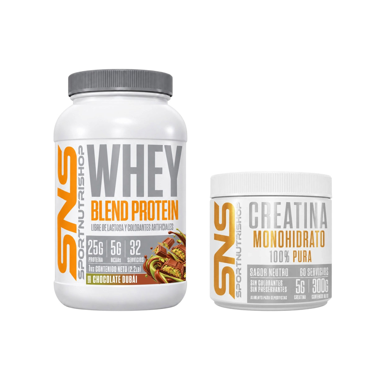 PACK PROTEINA WHEY BLEND 1KG CHOCOLATE BLANCO + CREATINA 300GR - SPORTNUTRISHOP