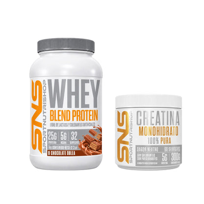 PACK PROTEINA WHEY BLEND 1KG CHOCOLATE BLANCO + CREATINA 300GR - SPORTNUTRISHOP